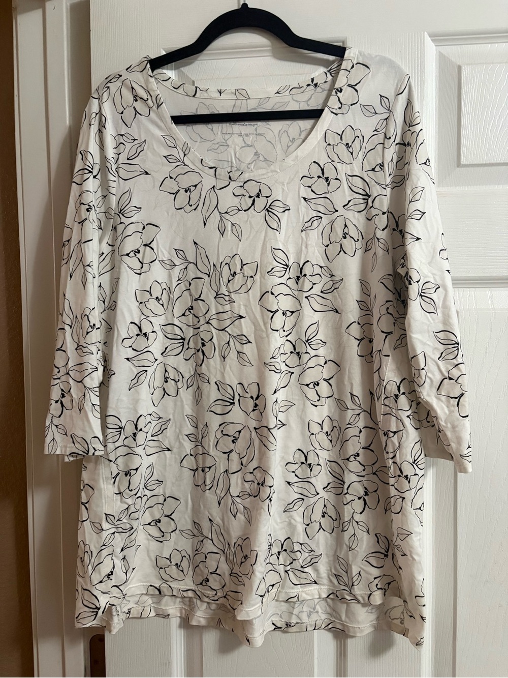 J Jill luxe supima A-line tunic blouse top shirt floral cottagecore stretch L